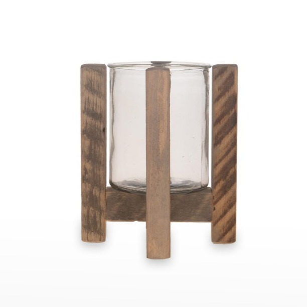 Lanterna de Madeira Natural e Vidro